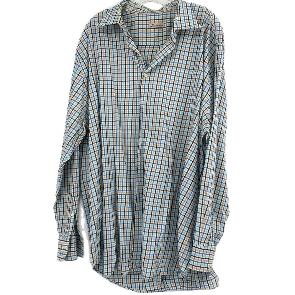 Peter Millar Blue Plaid Long Sleeve Button-up Shirt | Size XXL
